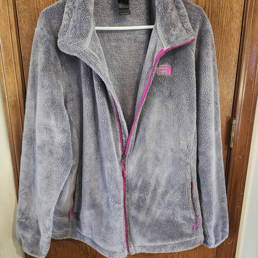 The North Face Women's Soft Gray Teddy Jacket with Pink Accents